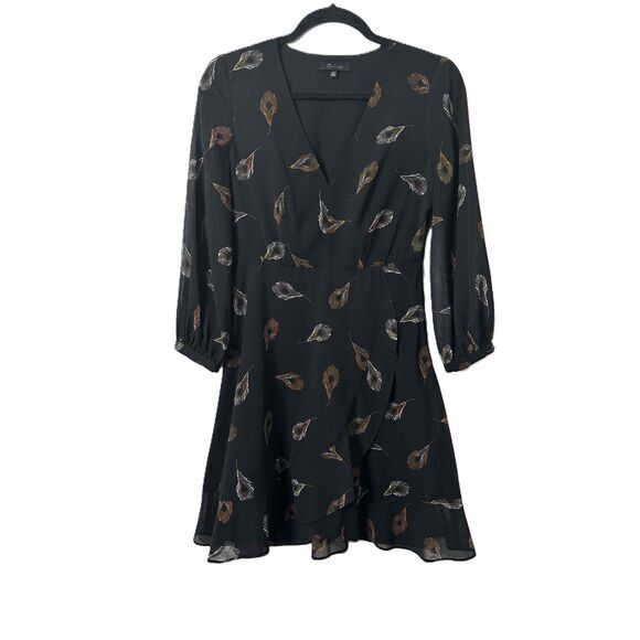 Madewell Dresses & Skirts - Madewell Dress Womens Size 00 Black Peacock Feathers Wrap A Line